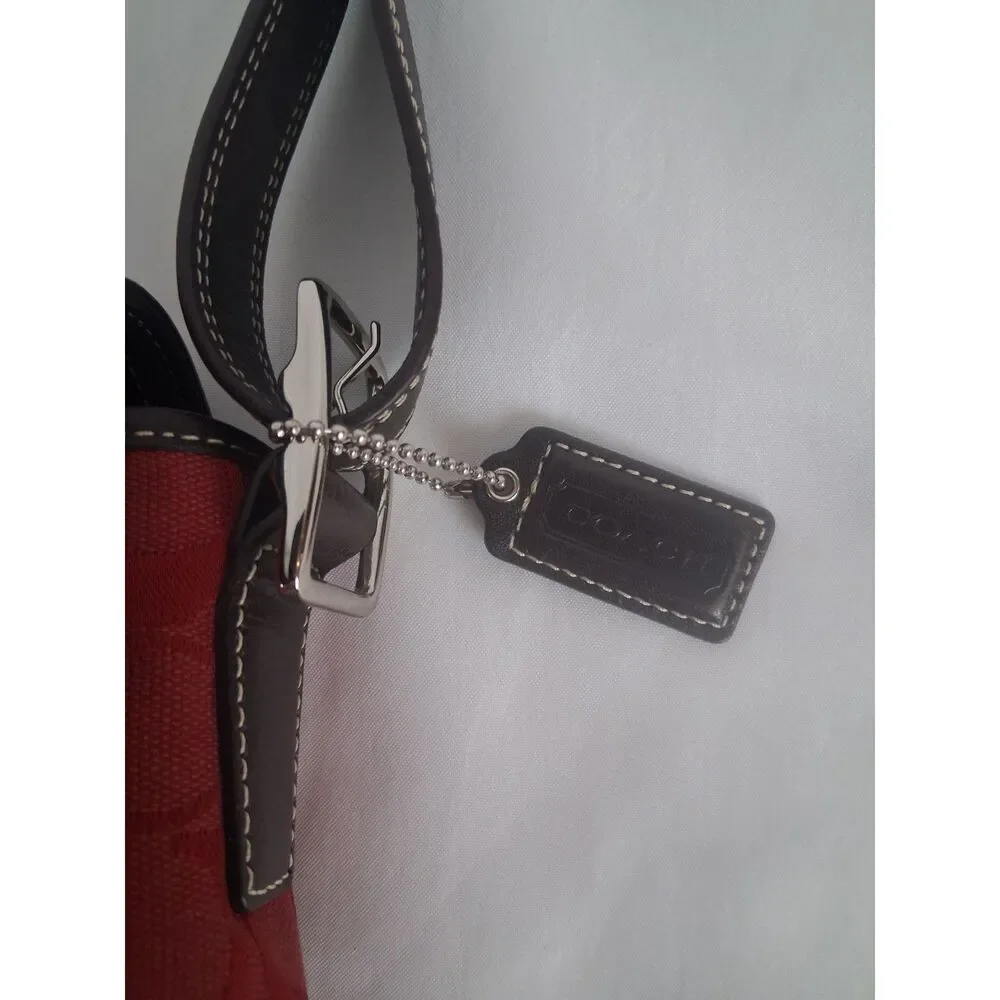 Coach Red Signature Jacquard Flap Crossbody Shoulder Bag Brown Leather F13947